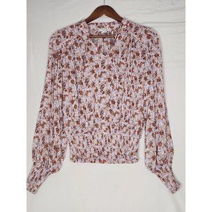Rachel‎ Zoe Floral Print Boho Semi Sheer Long Sleeve Blouse Size S